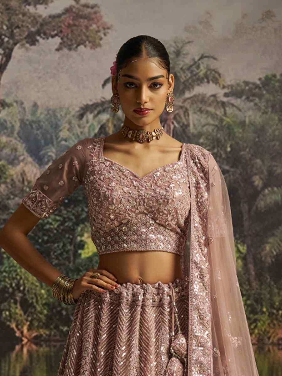 Mauve Soft Net Embroidered Festival Wedding Party Reception Heavy Border Lehenga Choli