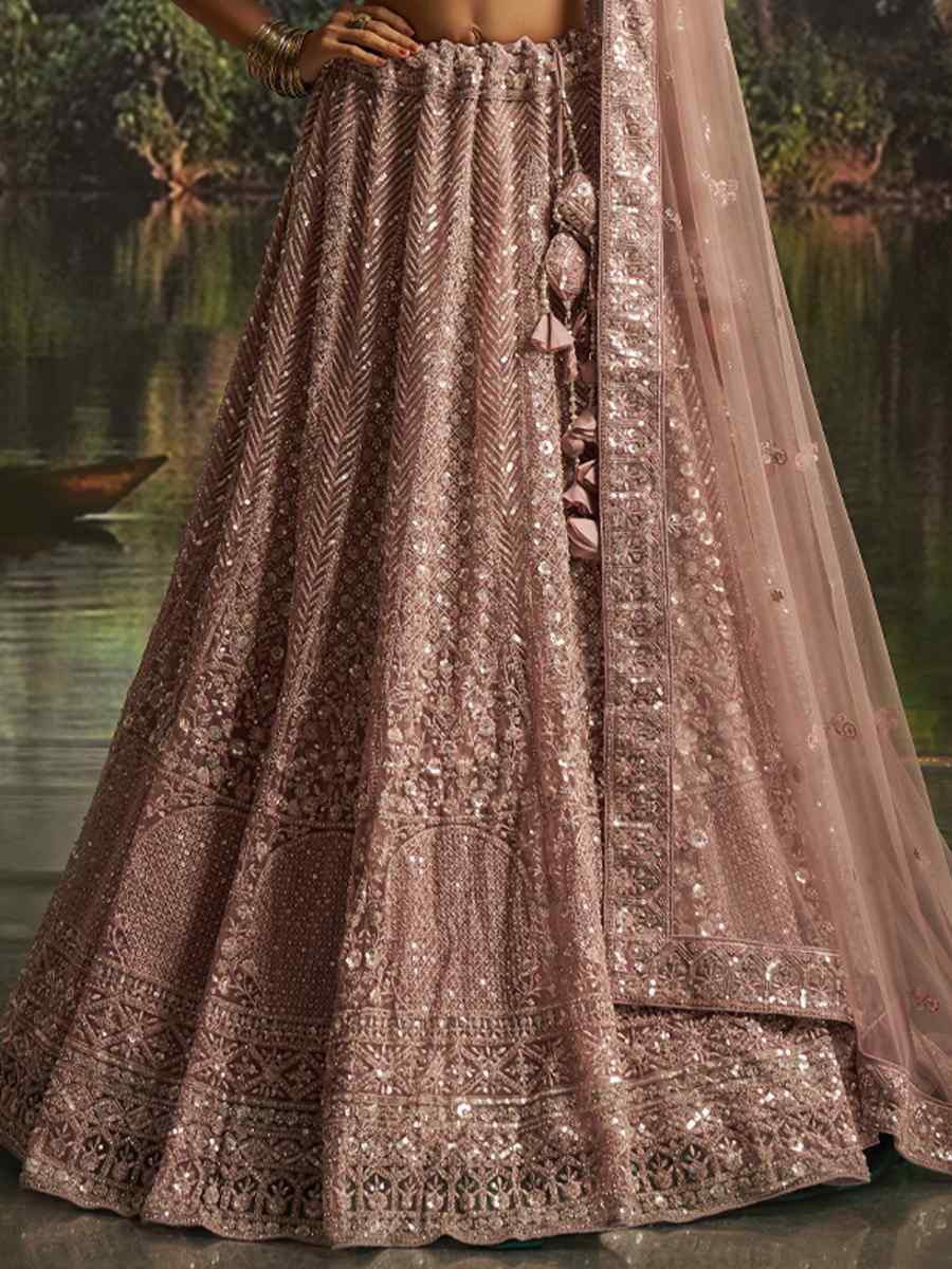 Mauve Soft Net Embroidered Festival Wedding Party Reception Heavy Border Lehenga Choli