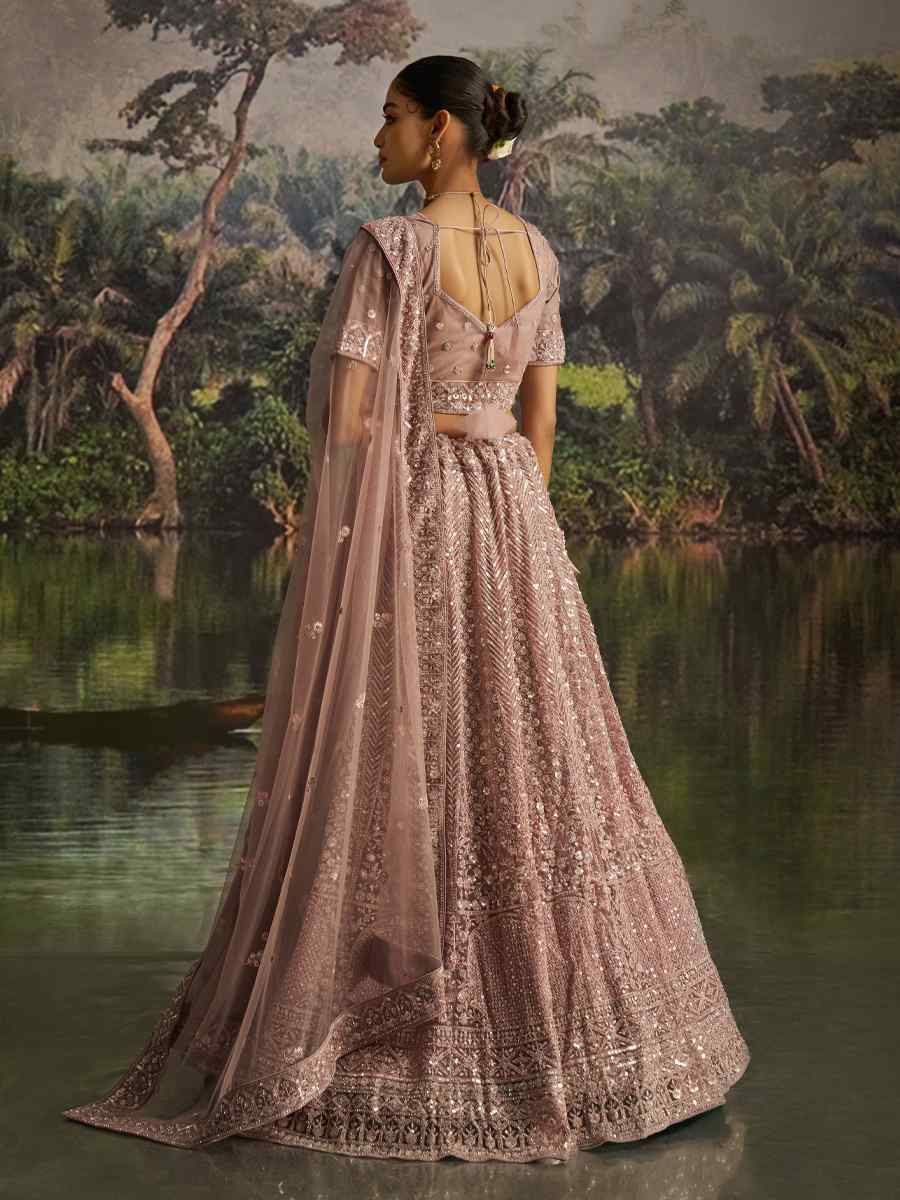 Mauve Soft Net Embroidered Festival Wedding Party Reception Heavy Border Lehenga Choli