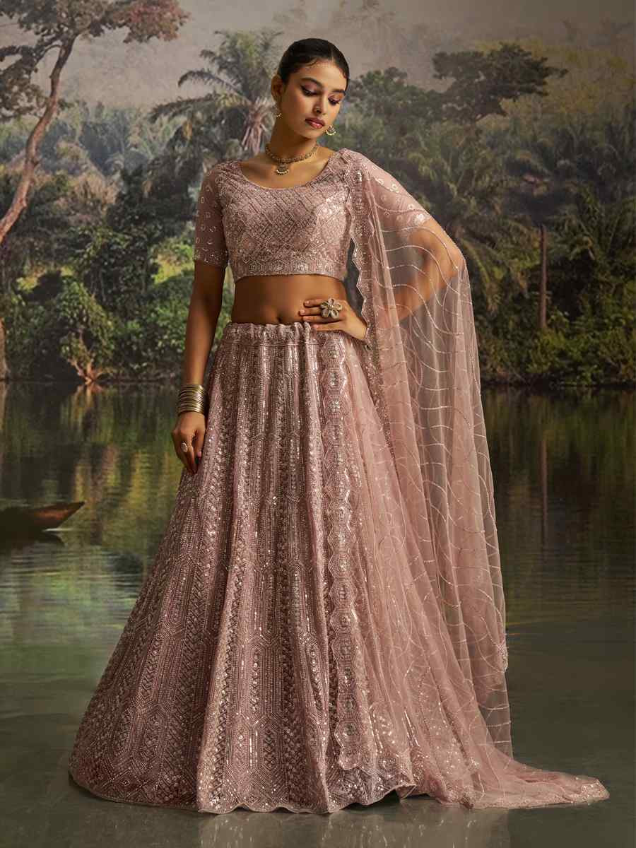 Mauve Soft Net Embroidered Festival Wedding Party Reception Heavy Border Lehenga Choli
