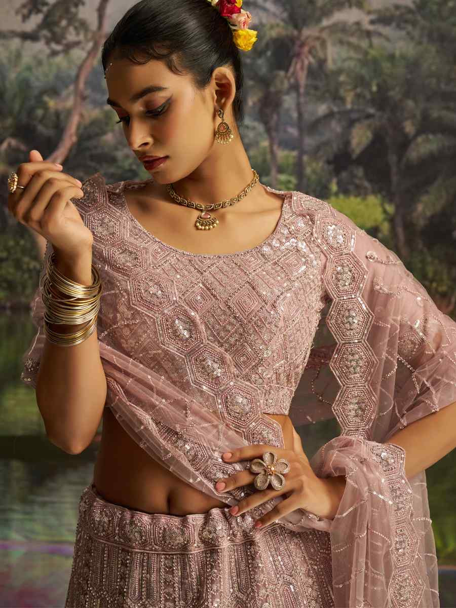 Mauve Soft Net Embroidered Festival Wedding Party Reception Heavy Border Lehenga Choli