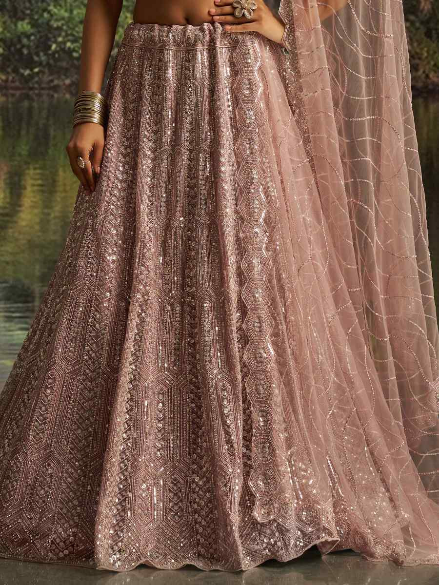 Mauve Soft Net Embroidered Festival Wedding Party Reception Heavy Border Lehenga Choli