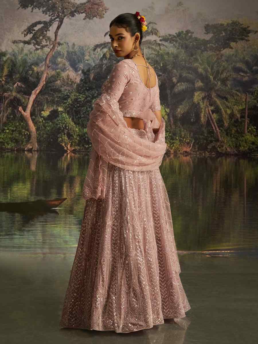 Mauve Soft Net Embroidered Festival Wedding Party Reception Heavy Border Lehenga Choli