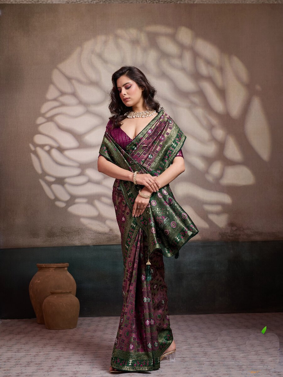 Mauve Soft Silk Zari Meenakari Woven Work Wedding Reception Party Festival Casual Heavy Border Sarees