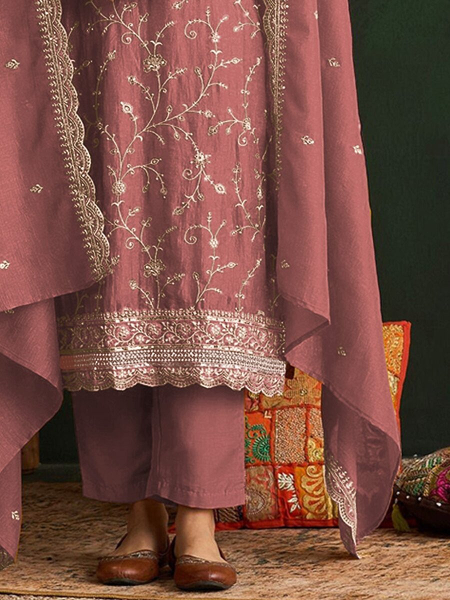Mauve Vichitra Embroidery Zari Sequins Wedding Party Festival Casual Palazzo Pant Salwar Kameez