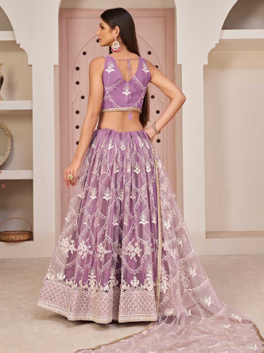 Mauve Violet Net Embroidered Party Lehenga Choli