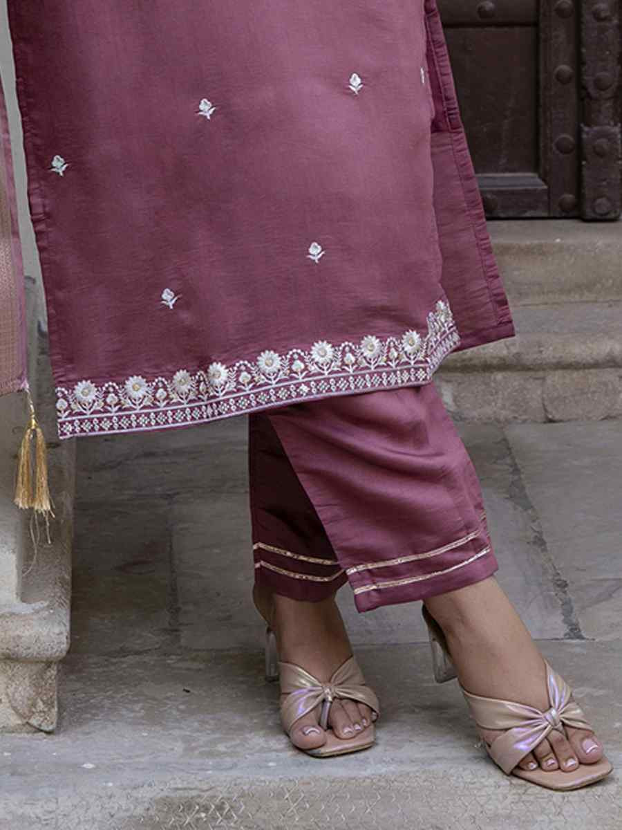 Mauve Viscose Roman Silk Embroidery Party Wedding Festival Casual Ready Pant Salwar Kameez