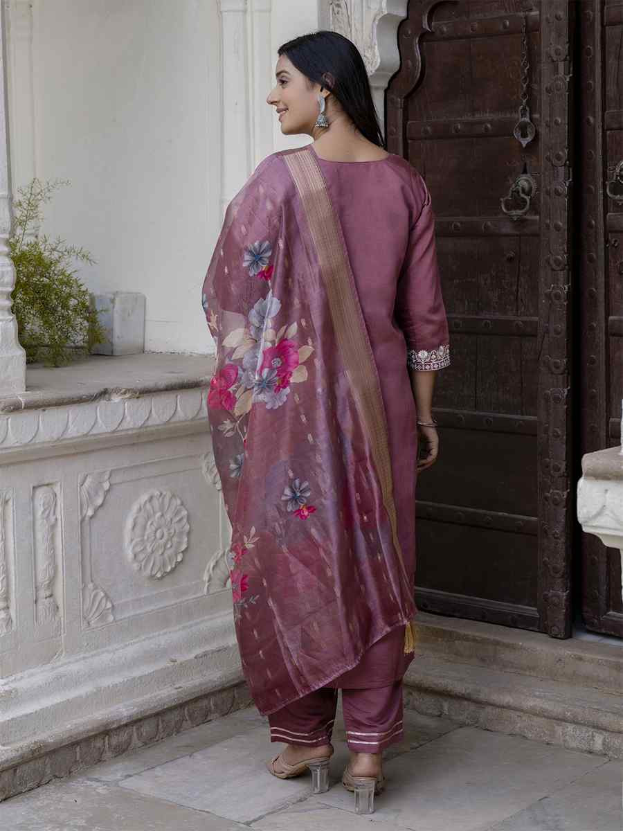 Mauve Viscose Roman Silk Embroidery Party Wedding Festival Casual Ready Pant Salwar Kameez