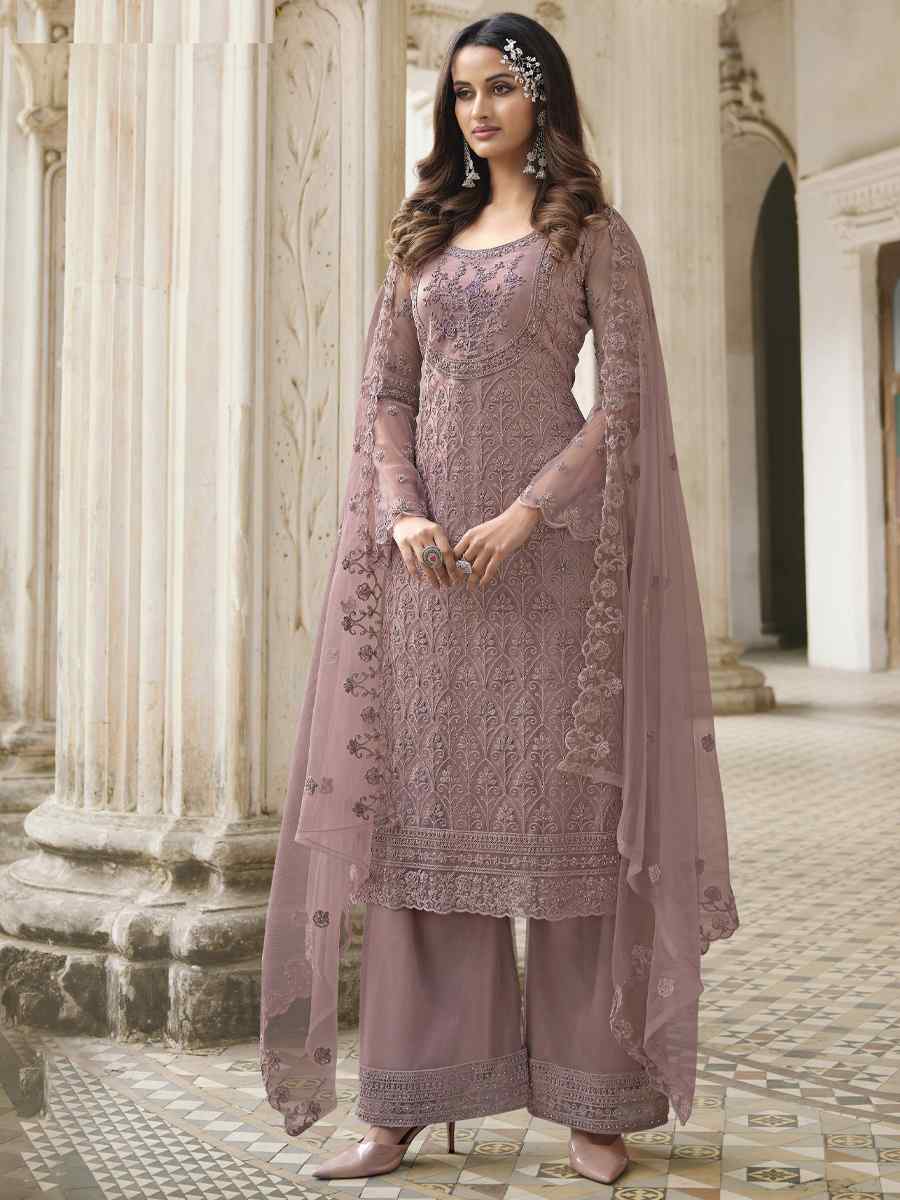 Mavue Butterfly Net Embroidered Wedding Party Palazzo Pant Salwar Kameez