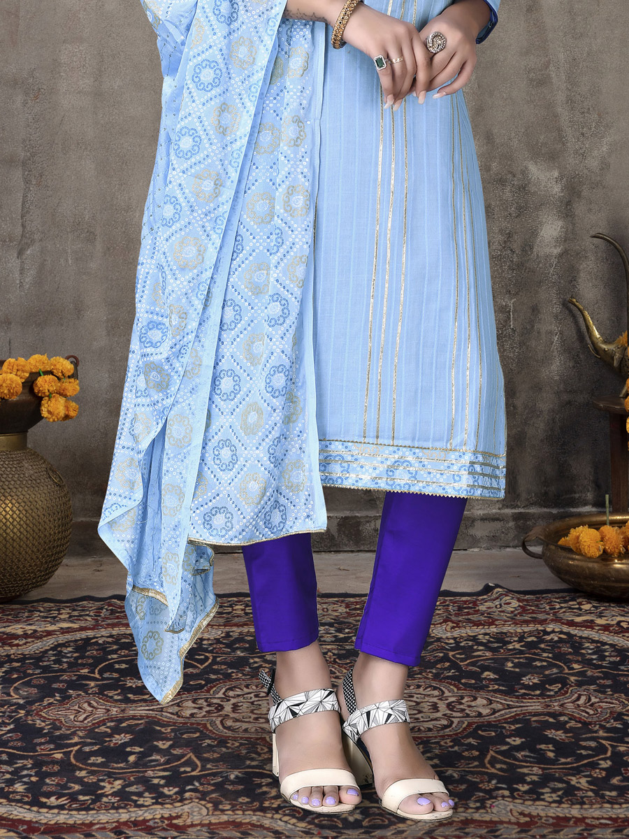 Maya Blue Cotton Embroidered Party Pant Kameez