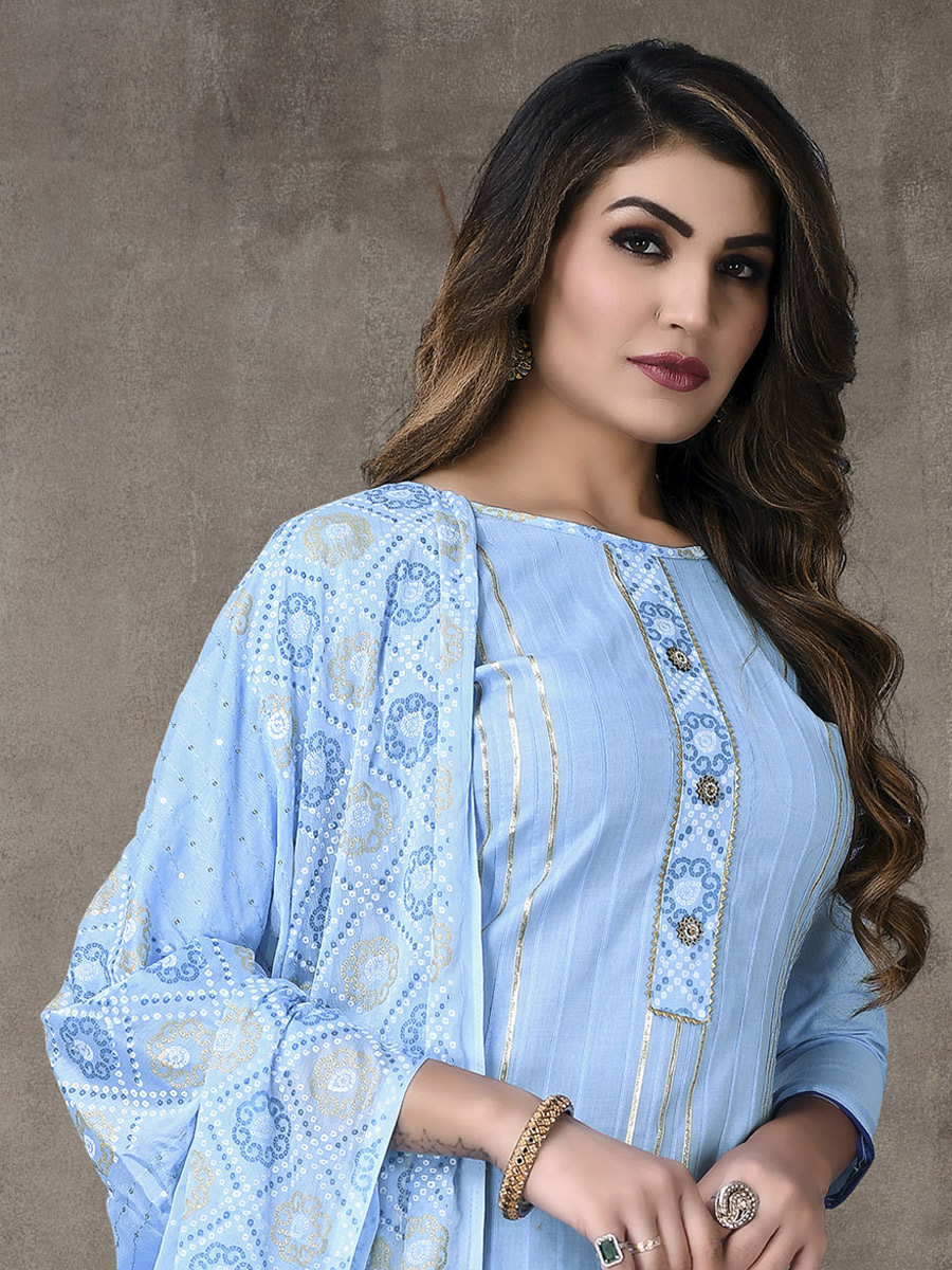 Maya Blue Cotton Embroidered Party Pant Kameez