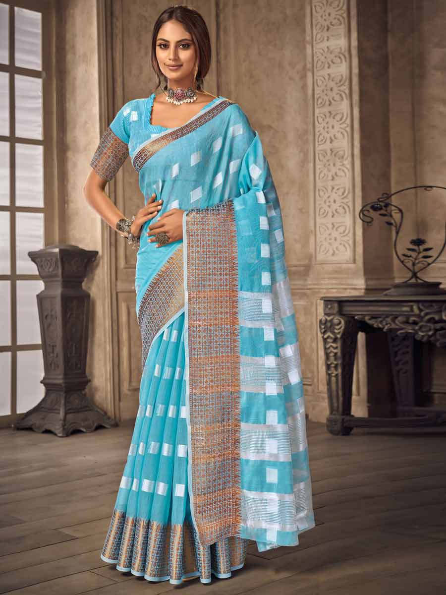 Maya Blue Linen Handwoven Festival Saree