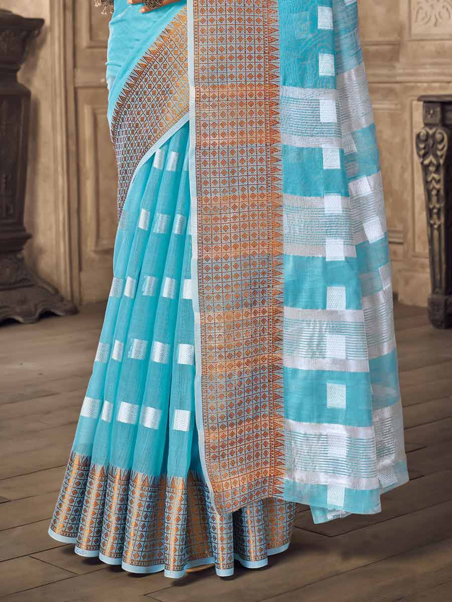 Maya Blue Linen Handwoven Festival Saree