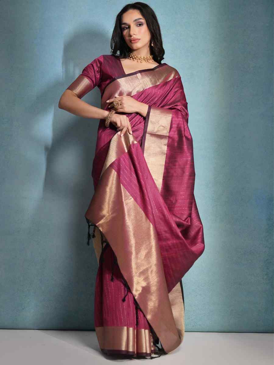 Meganta Raw Silk Handwoven Festival Casual Heavy Border Saree