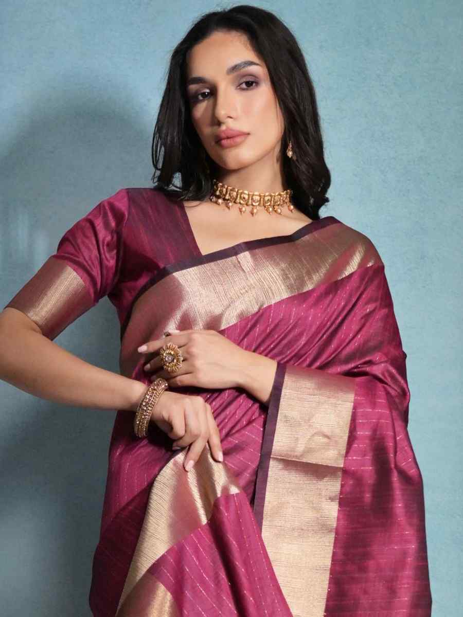 Meganta Raw Silk Handwoven Festival Casual Heavy Border Saree