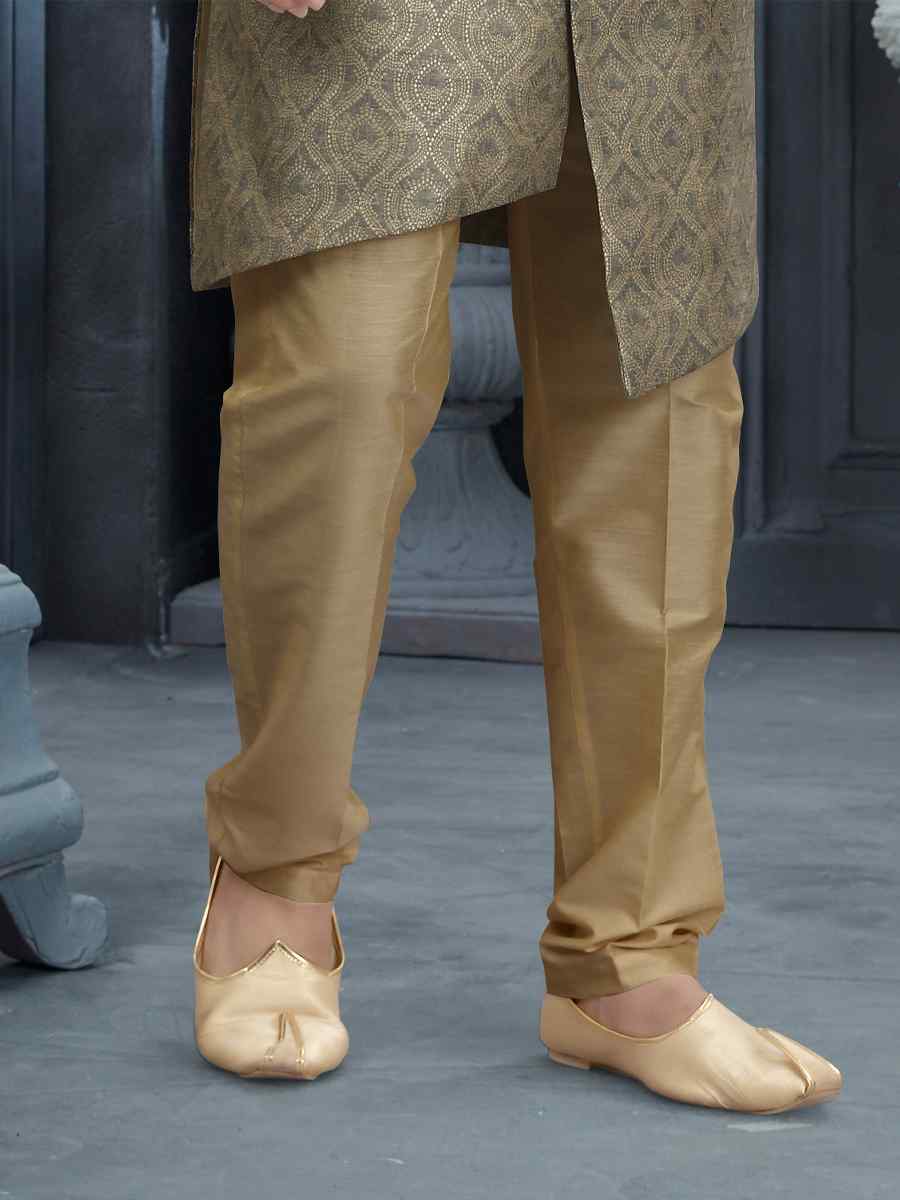 Mehandi Gold Jacquard Woven Festival Wedding Sherwani