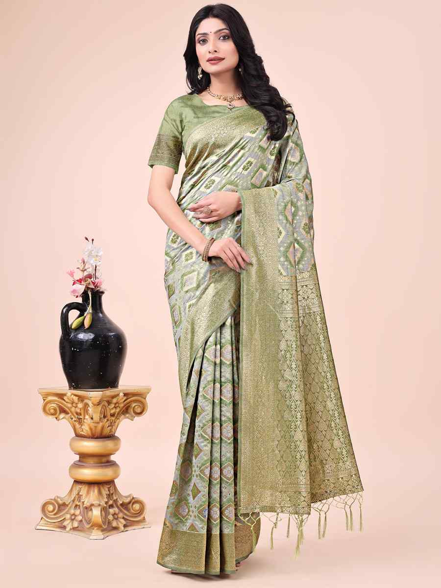 Mehandi Green Cotton Handwoven Festival Wedding Fancy Heavy Border Saree