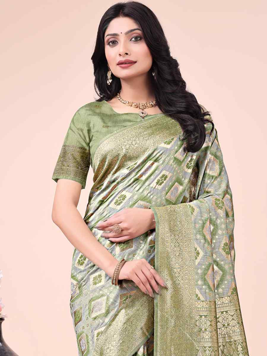 Mehandi Green Cotton Handwoven Festival Wedding Fancy Heavy Border Saree