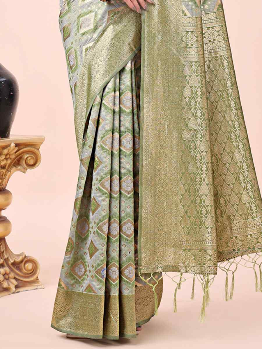 Mehandi Green Cotton Handwoven Festival Wedding Fancy Heavy Border Saree