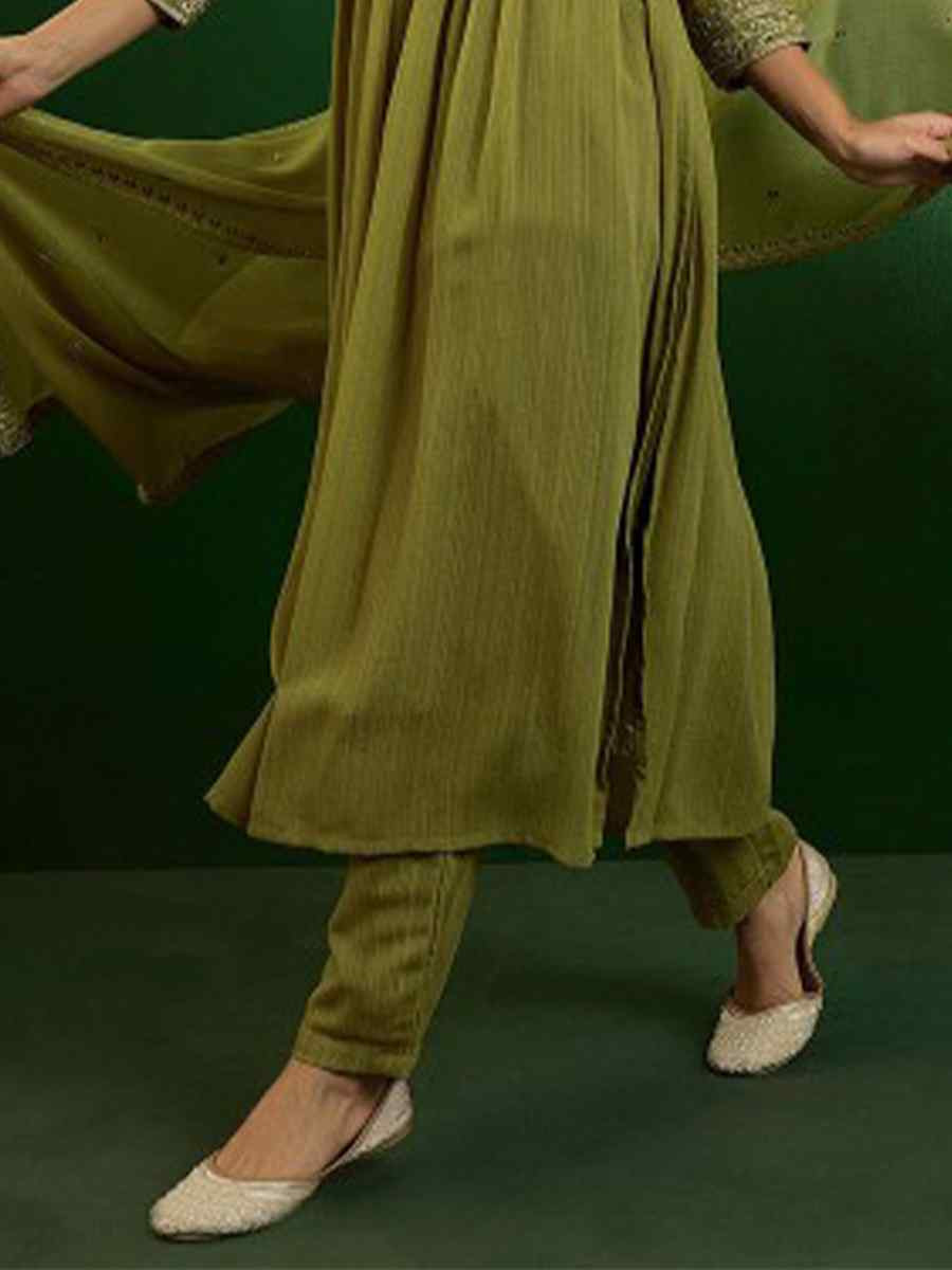 Mehandi Green Georgette Embroidered Festival Wedding Ready Pant Salwar Kameez