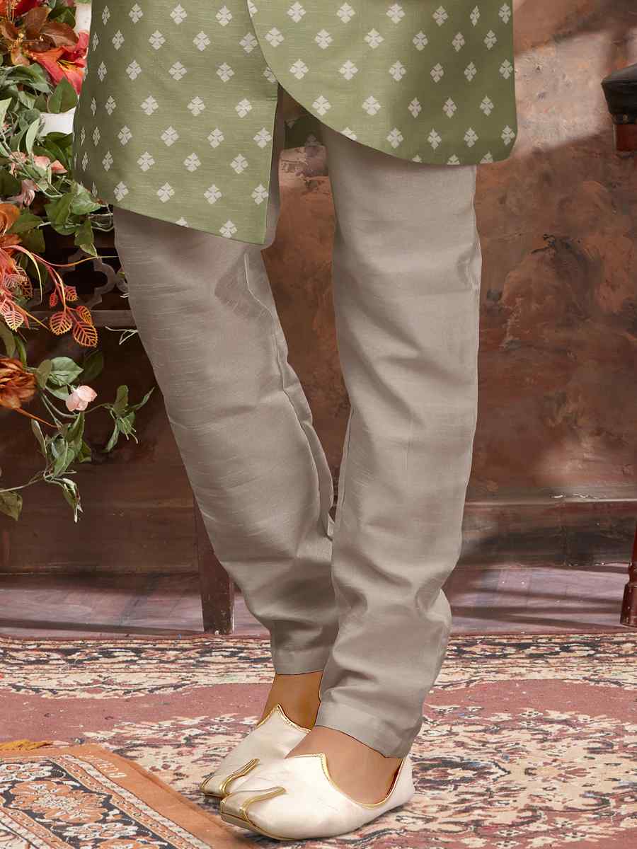 Mehandi Jacquard Woven Festival Wedding Sherwani