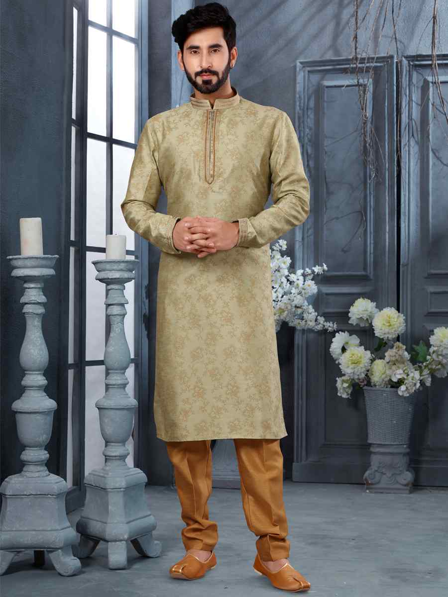Mehandi Silk Woven Festival Party Kurta