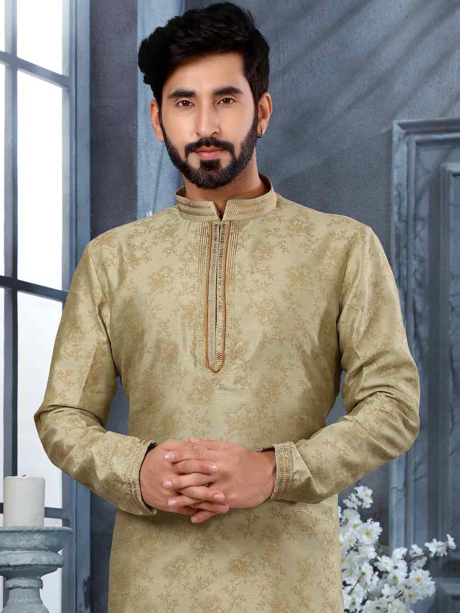 Mehandi Silk Woven Festival Party Kurta