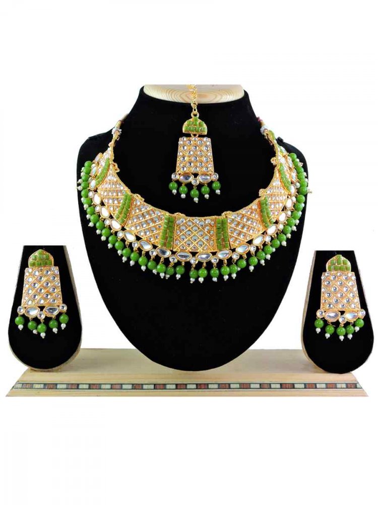 Mehendi Alloy Festival Wear Diamonds Necklace