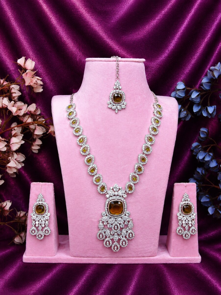 Mehendi Alloy Metal Gemstone Festival Party Wedding Necklace