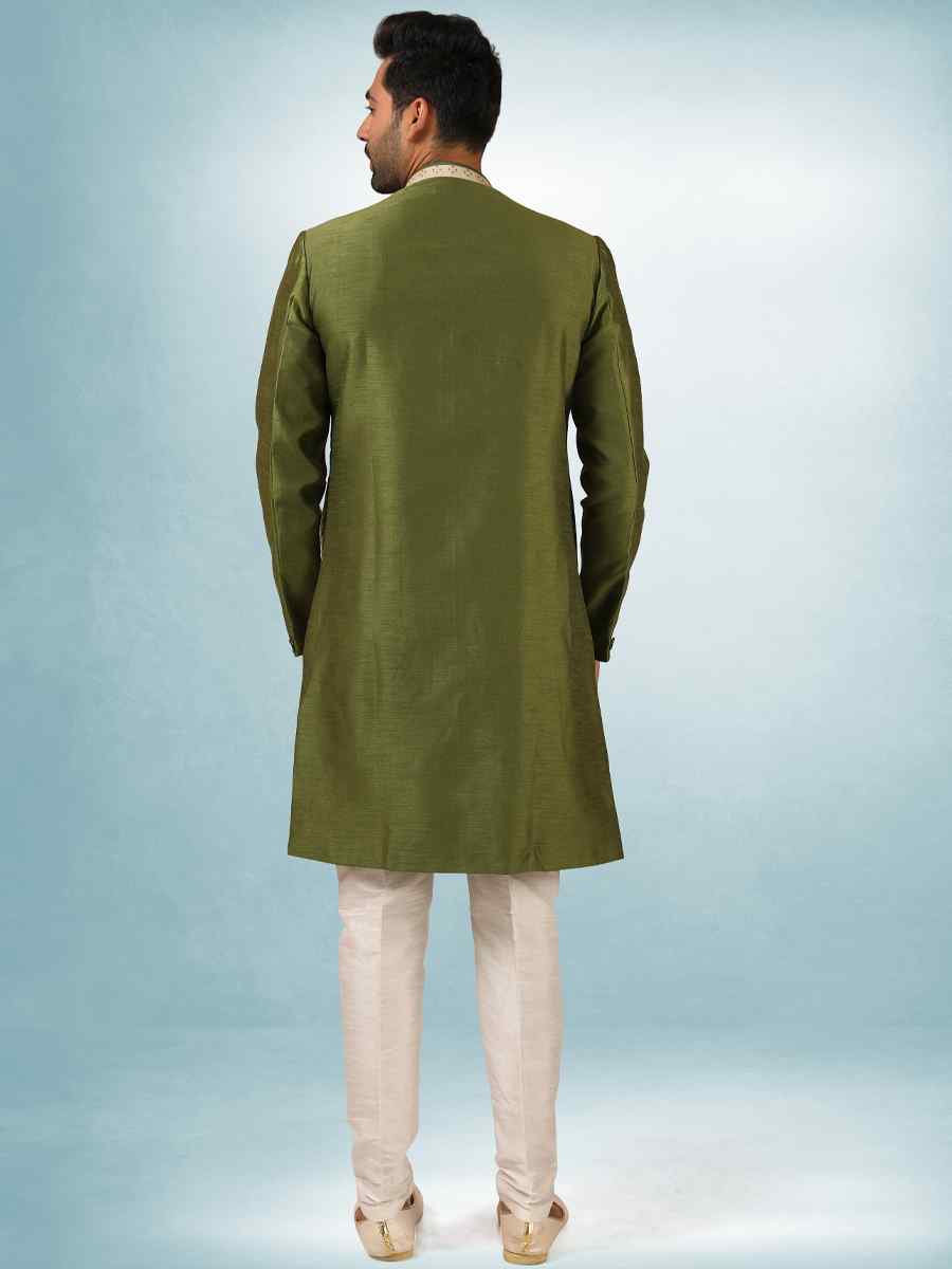 Mehendi Art Silk Plain Printed Party Wedding Sherwani