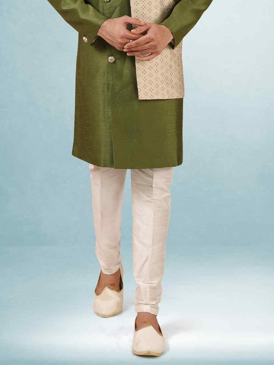 Mehendi Art Silk Plain Printed Party Wedding Sherwani