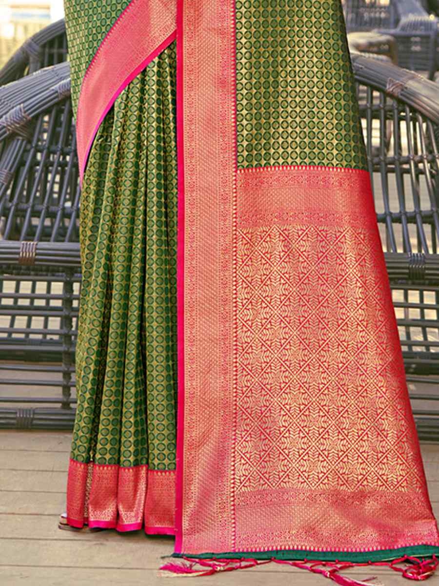 Mehendi Banarasi Silk Handwoven Wedding Festival Heavy Border Saree