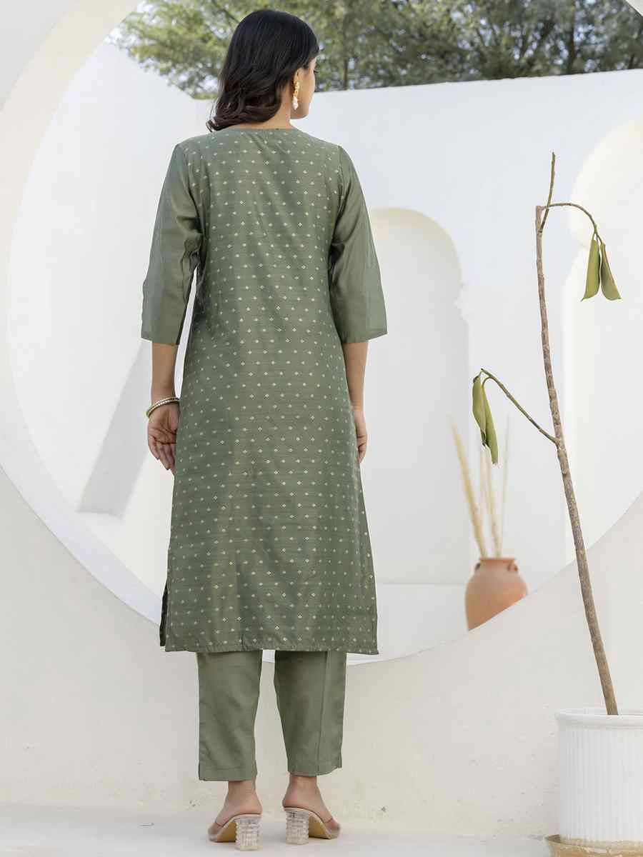 Mehendi Chanderi Silk Embroidery Party Wedding Festival Casual Ready Pant Salwar Kameez