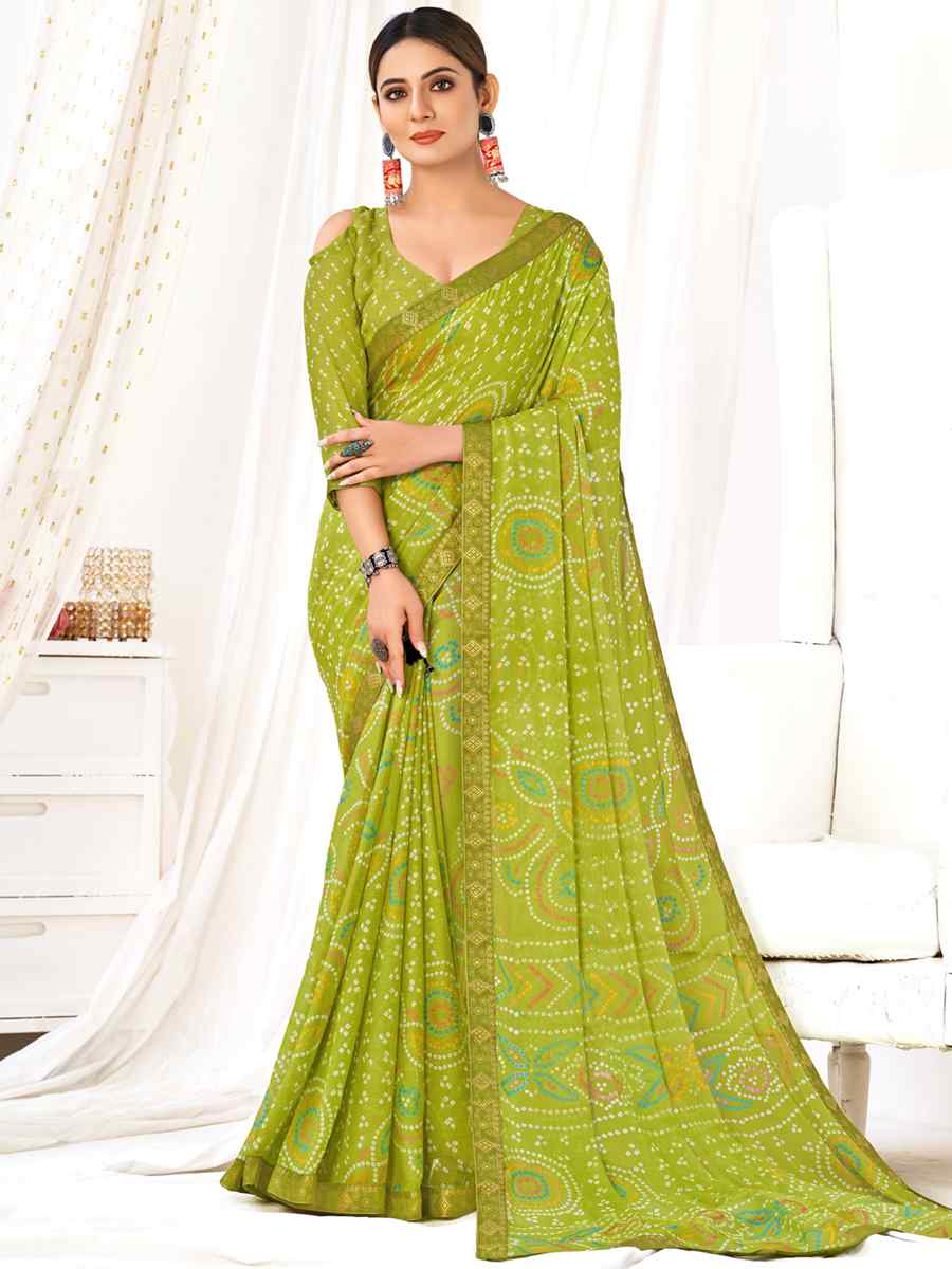 Mehendi Chiffon Printed Casual Festival Contemporary Saree