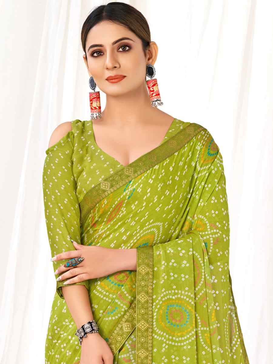 Mehendi Chiffon Printed Casual Festival Contemporary Saree