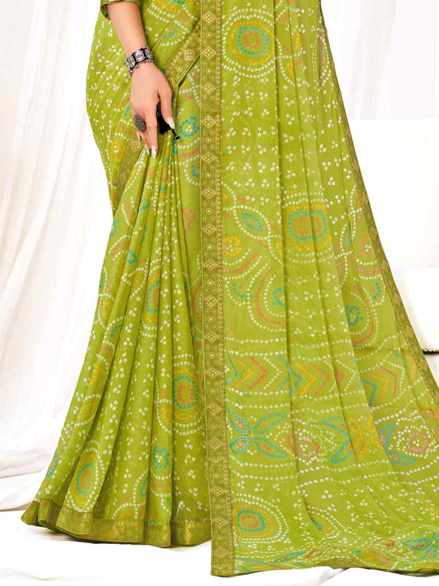 Mehendi Chiffon Printed Casual Festival Contemporary Saree