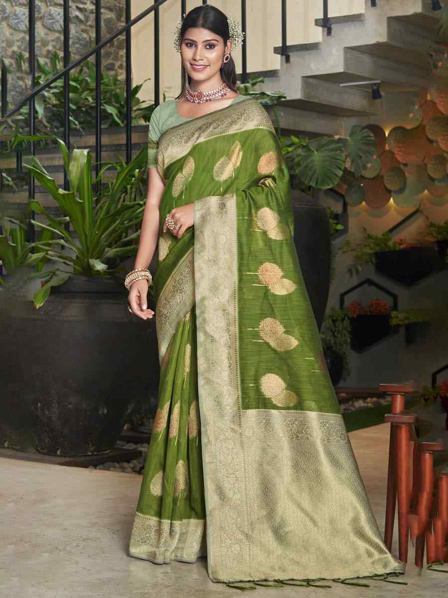 Mehendi Cotton Handwoven Casual Festival Heavy Border Saree