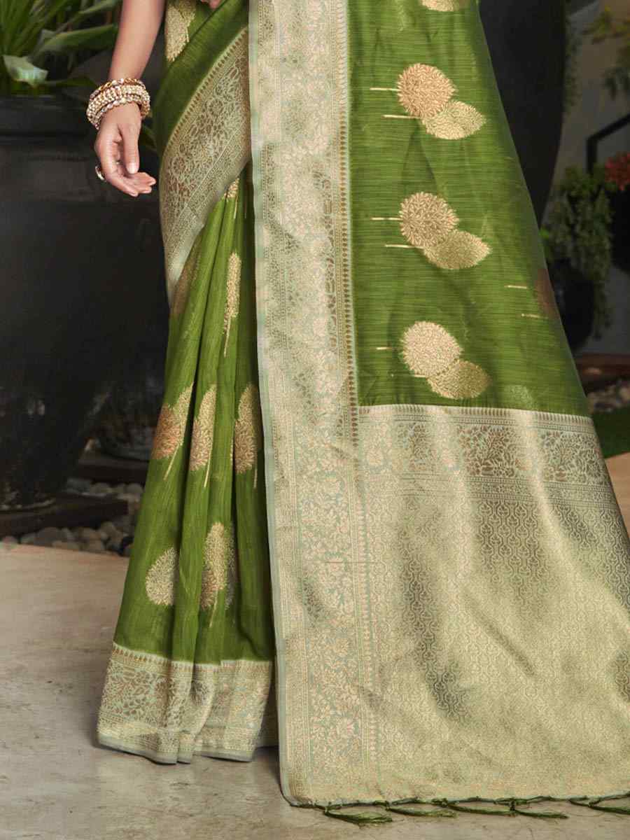 Mehendi Cotton Handwoven Casual Festival Heavy Border Saree