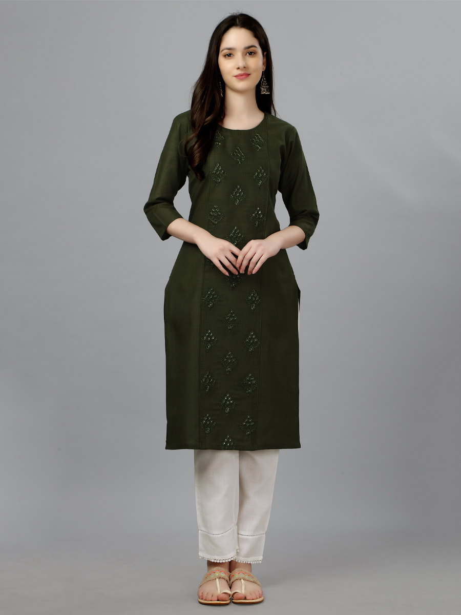 Mehendi Cotton Handwoven Festival Casual Kurti