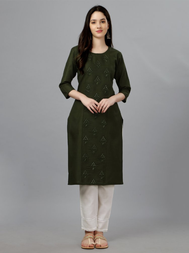 Mehendi Cotton Handwoven Festival Casual Kurti