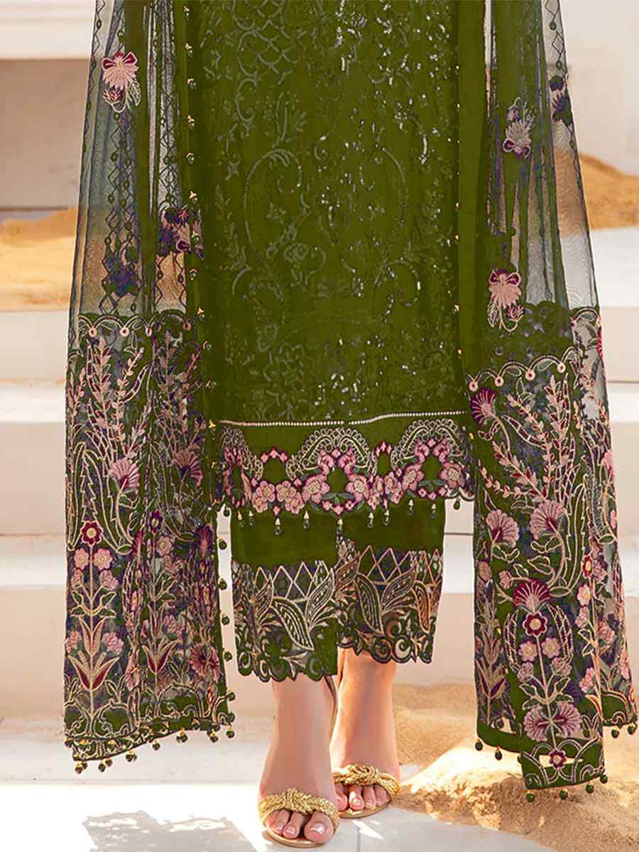 Mehendi Georgette Embroidered Festival Party Pant Salwar Kameez