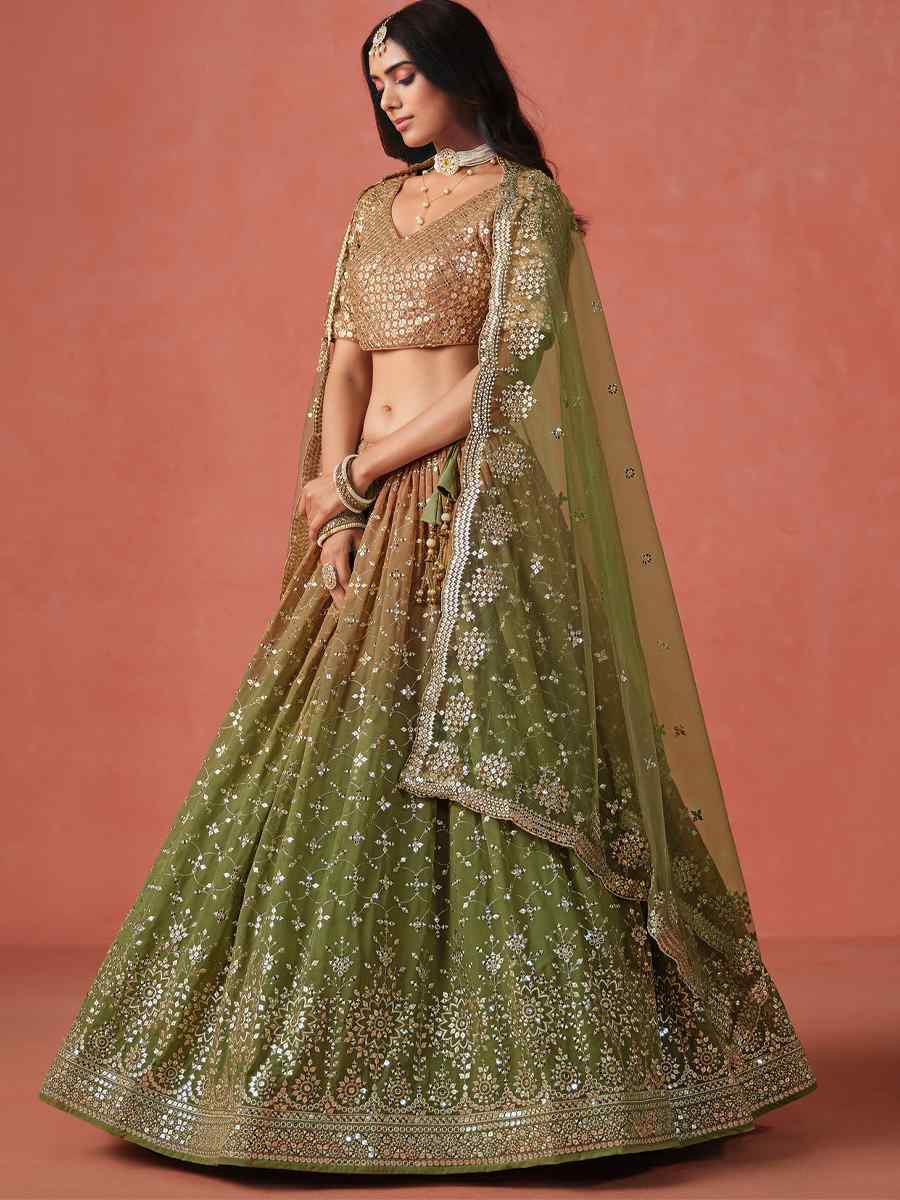 Mehendi Georgette Embroidered Festival Party Wear Circular Lehenga Choli