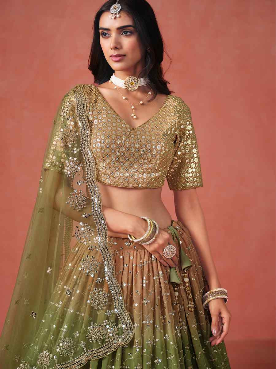 Mehendi Georgette Embroidered Festival Party Wear Circular Lehenga Choli