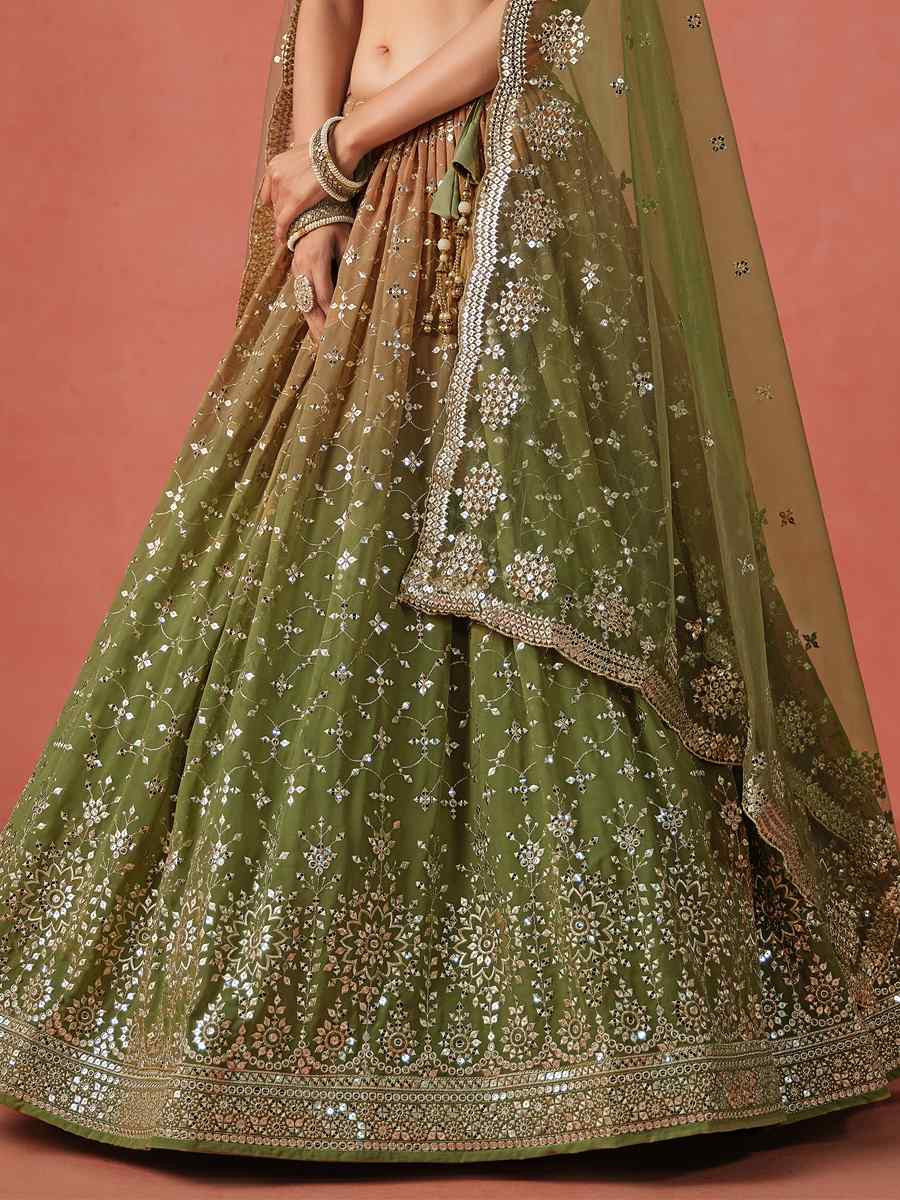 Mehendi Georgette Embroidered Festival Party Wear Circular Lehenga Choli