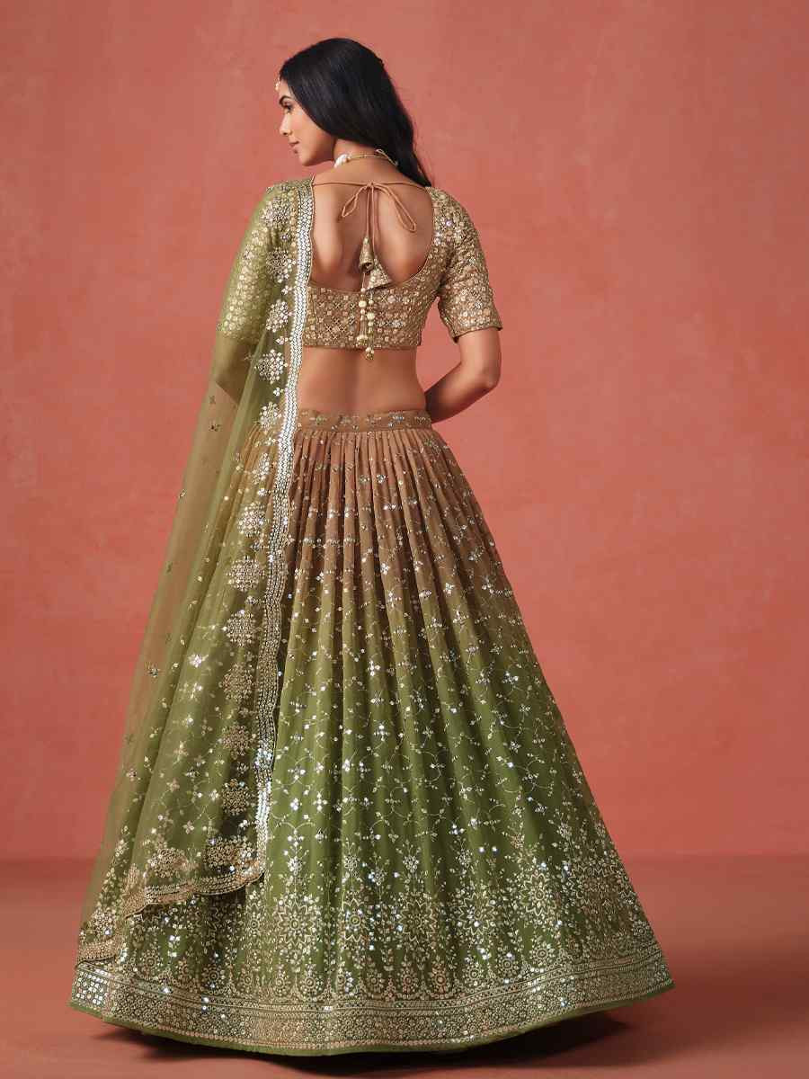 Mehendi Georgette Embroidered Festival Party Wear Circular Lehenga Choli