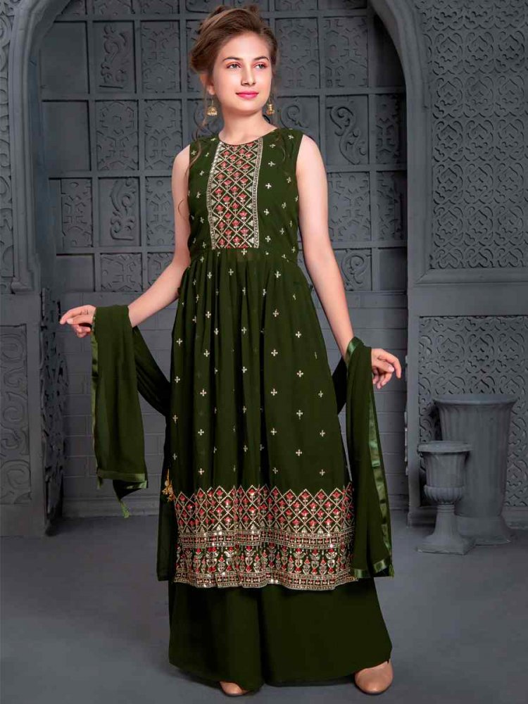 Mehendi Georgette Embroidered Festival Wedding Kurta Sharara Girls Wear