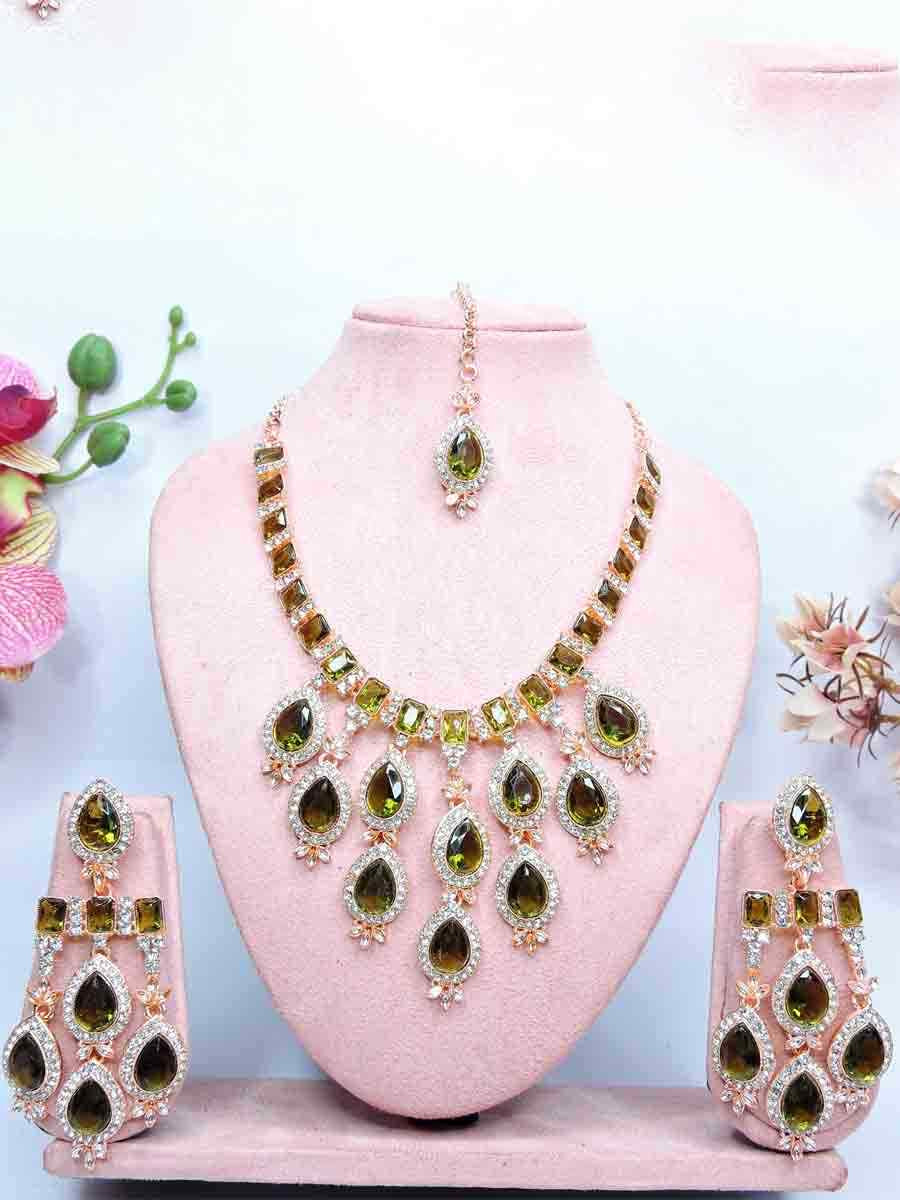 Mehendi Green Alloy Metal Festival Wear Kundan Necklace