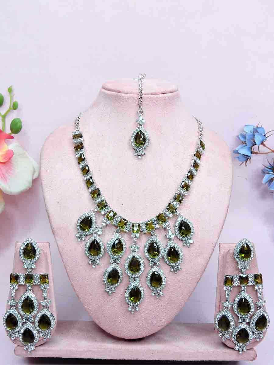 Mehendi Green Alloy Metal Festival Wear Kundan Necklace