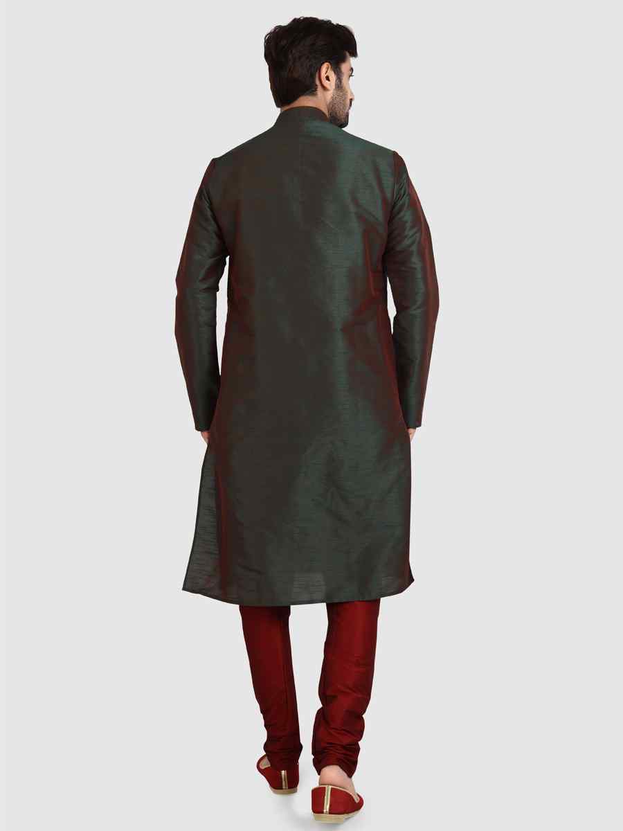 Mehendi Green Art Silk Plain Festival Kurta