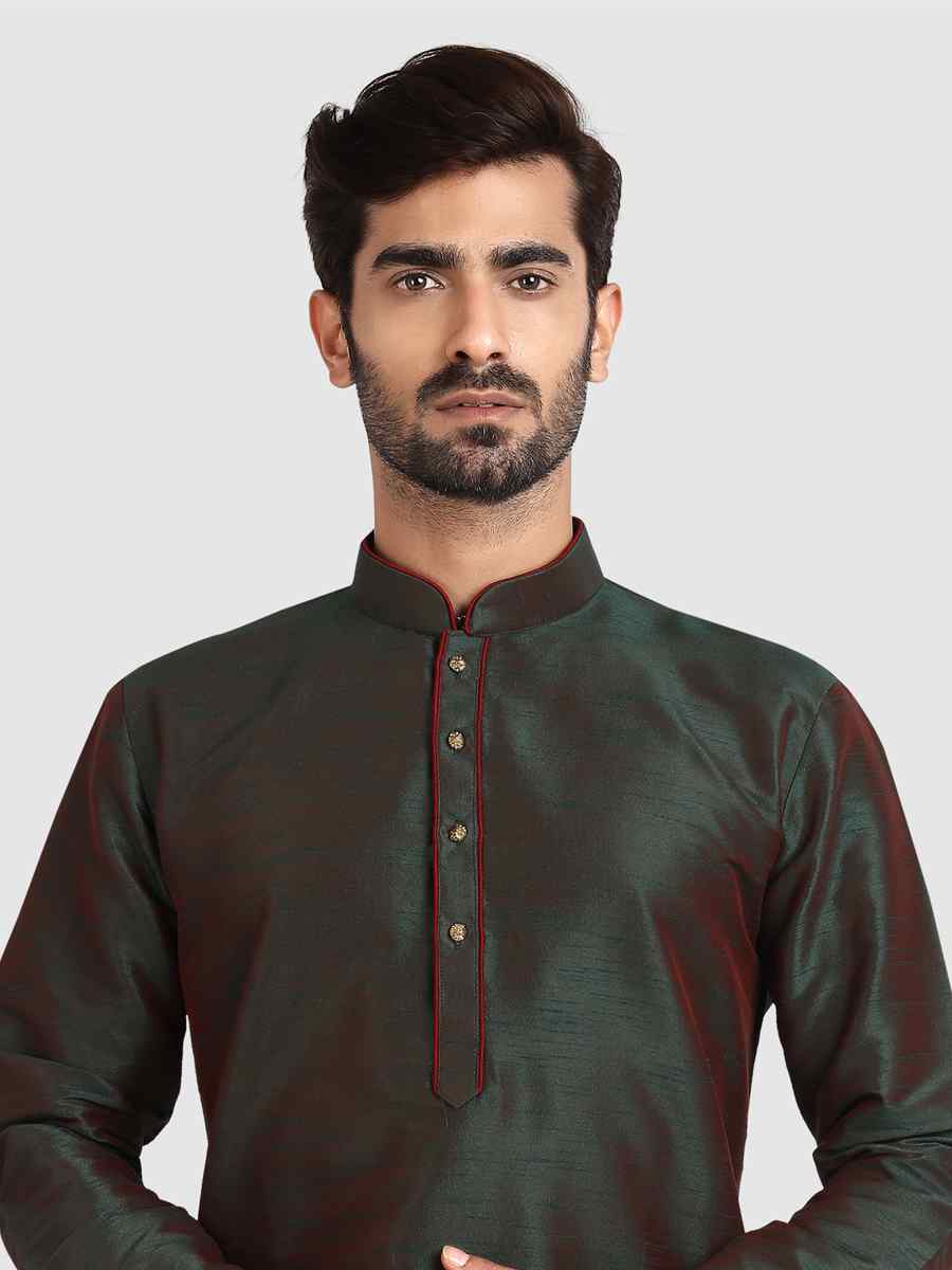 Mehendi Green Art Silk Plain Festival Kurta